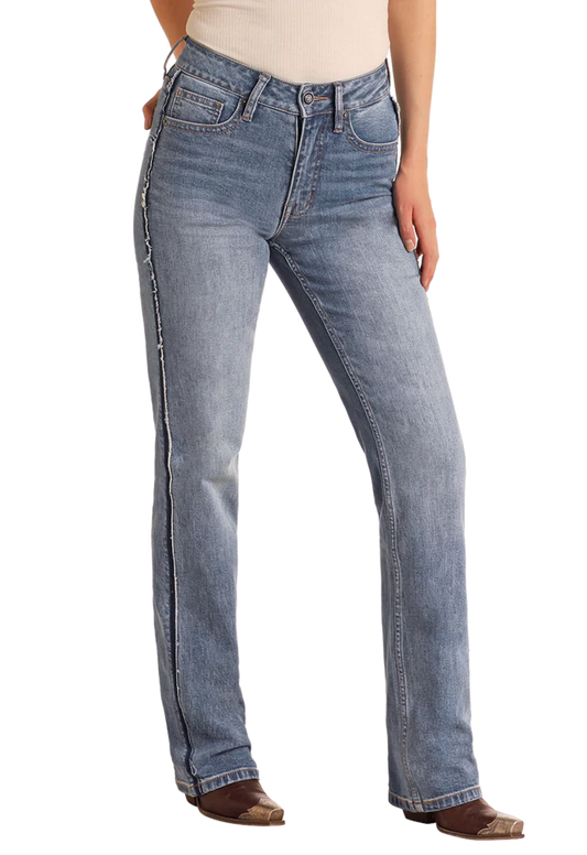 Rock & Roll High Rise Raw Seam Side Modest Bootcut Jeans