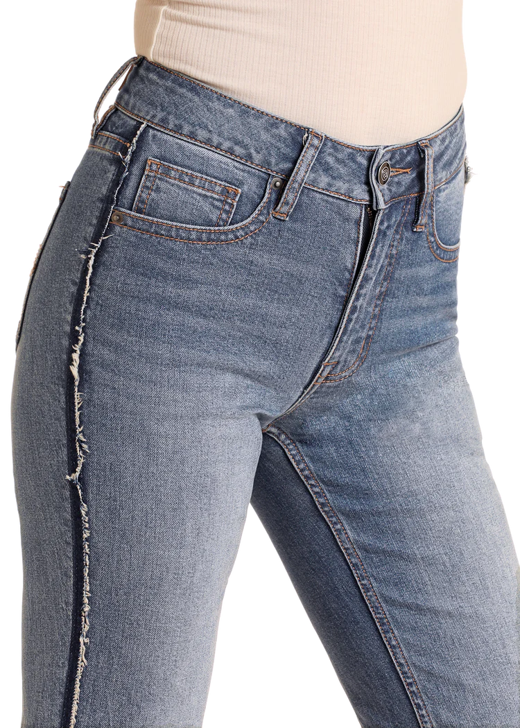 Rock & Roll High Rise Raw Seam Side Modest Bootcut Jeans
