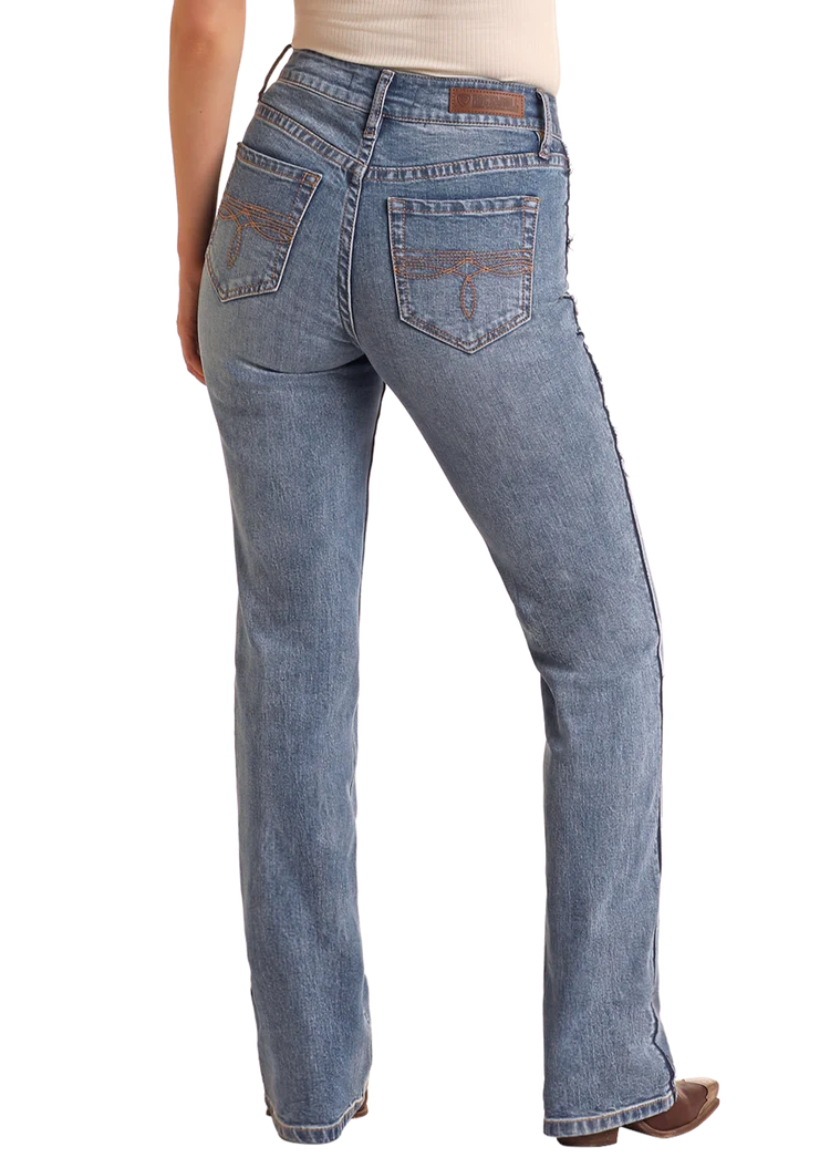 Rock & Roll High Rise Raw Seam Side Modest Bootcut Jeans