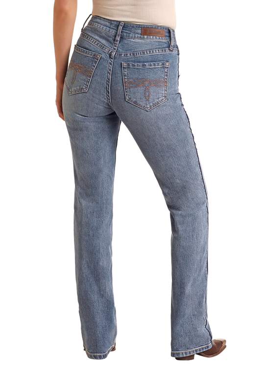 Rock & Roll High Rise Raw Seam Side Modest Bootcut Jeans