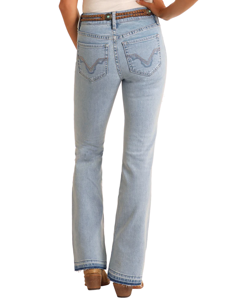 Rock & Roll High Rise Light Wash Distressed Bootcut Jeans
