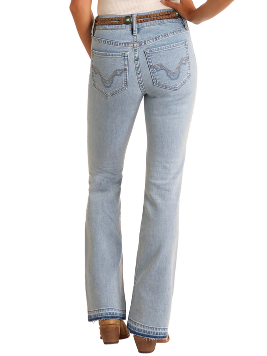Rock & Roll High Rise Light Wash Distressed Bootcut Jeans