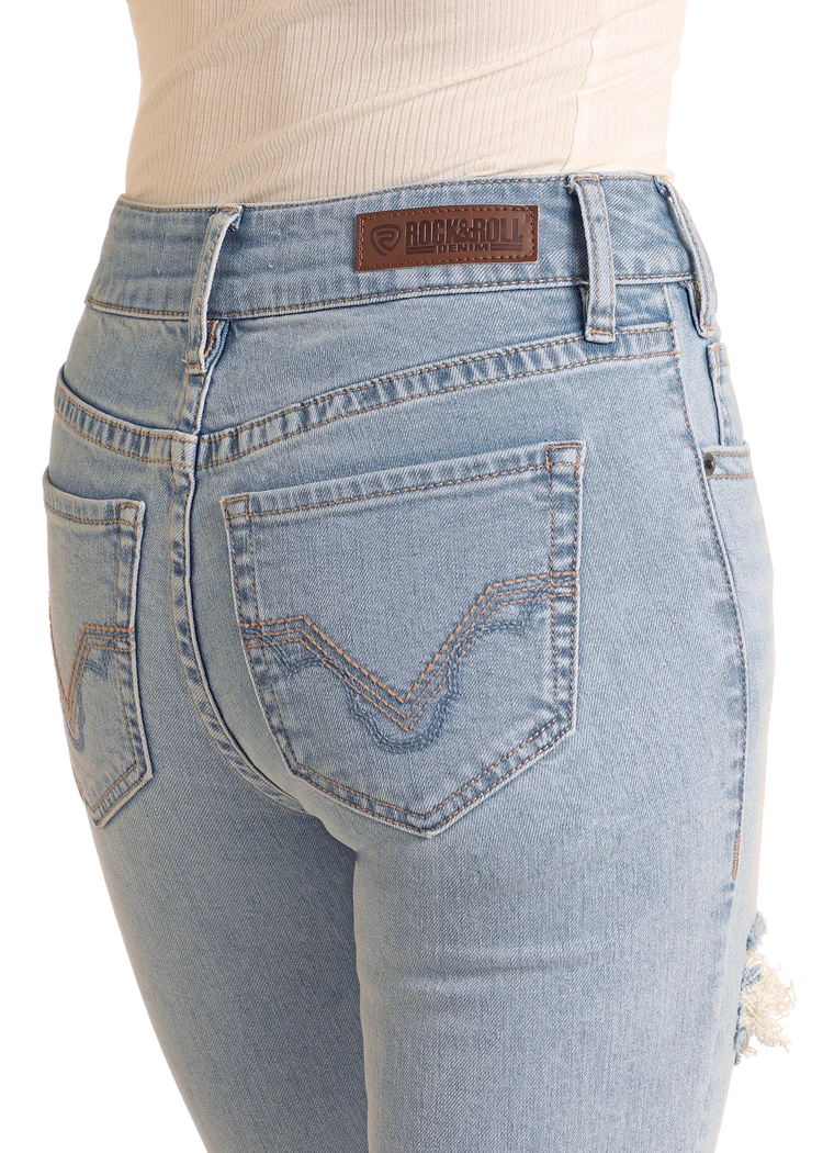Rock & Roll High Rise Light Wash Distressed Bootcut Jeans
