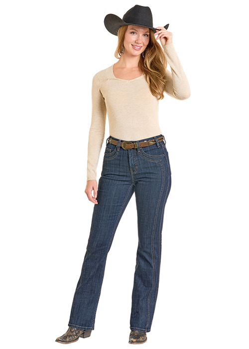 Rock & Roll Front Detail High Rise Boot Cut Jeans