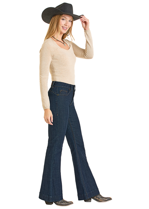 Rock & Roll Dark Wash High Rise Trouser Jeans