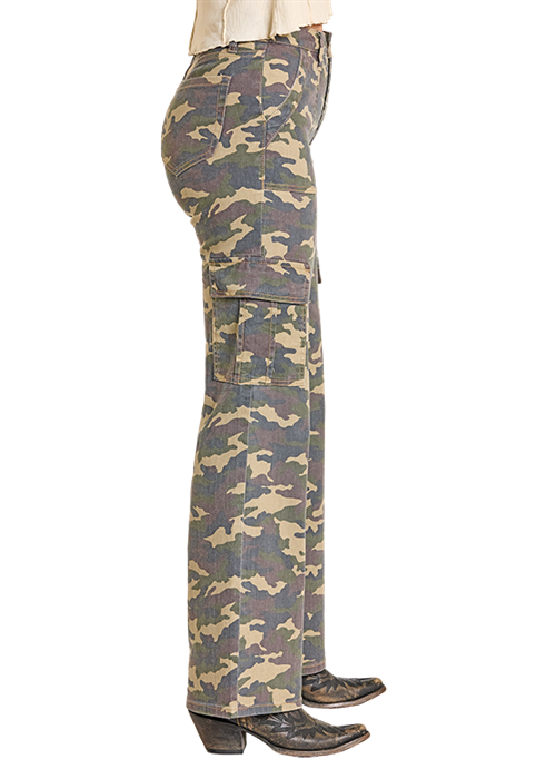Rock & Roll Women's Camo Cargo Relaxed Wide Leg Pants