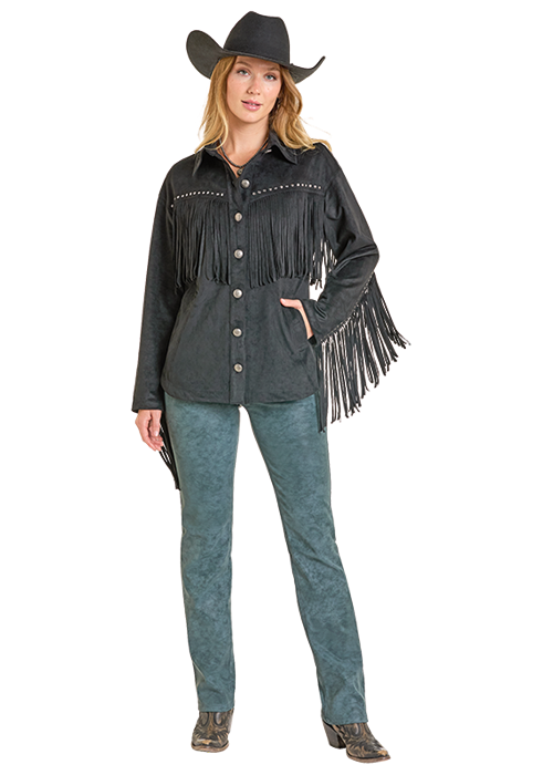 Rock & Roll Denim Microsuede Fringe Jacket