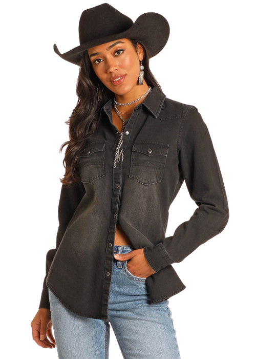Panhandle Slim Black Denim Western Snap Shirt