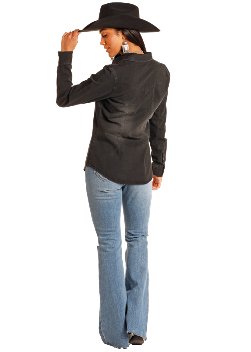 Panhandle Slim Black Denim Western Snap Shirt