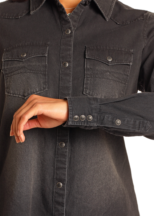Panhandle Slim Black Denim Western Snap Shirt