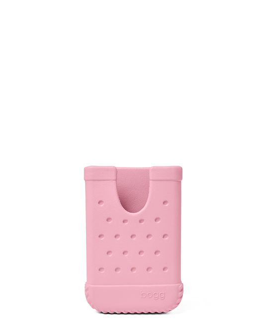 Pink Bogg bag phone case with a textured surface on a white background