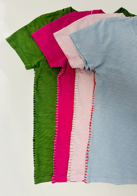 Dylan Blue Crew with Poppy Red Contrast Stitch Tee