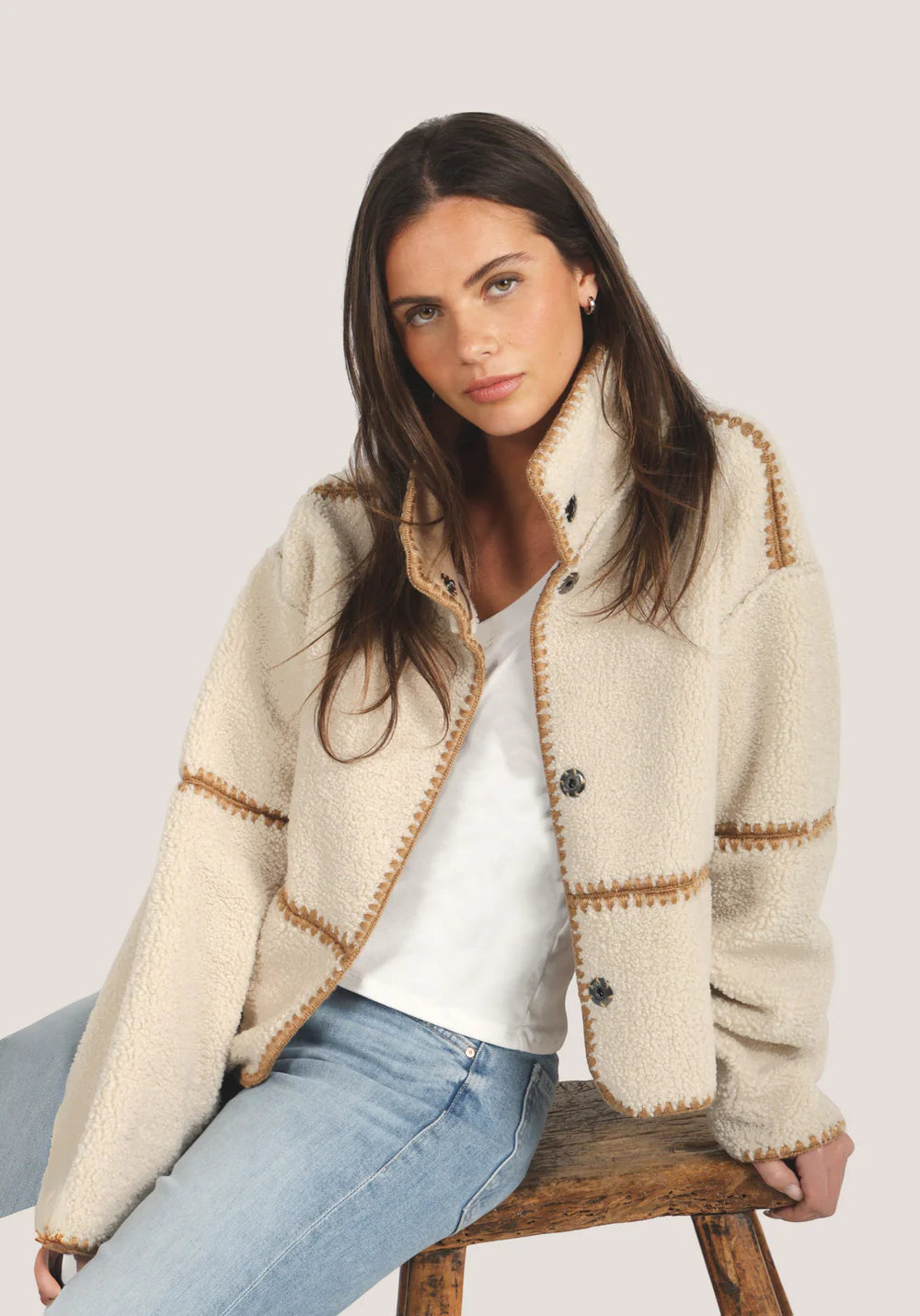 Dylan Casey Stitched Reversible Jacket in Teddy Brown
