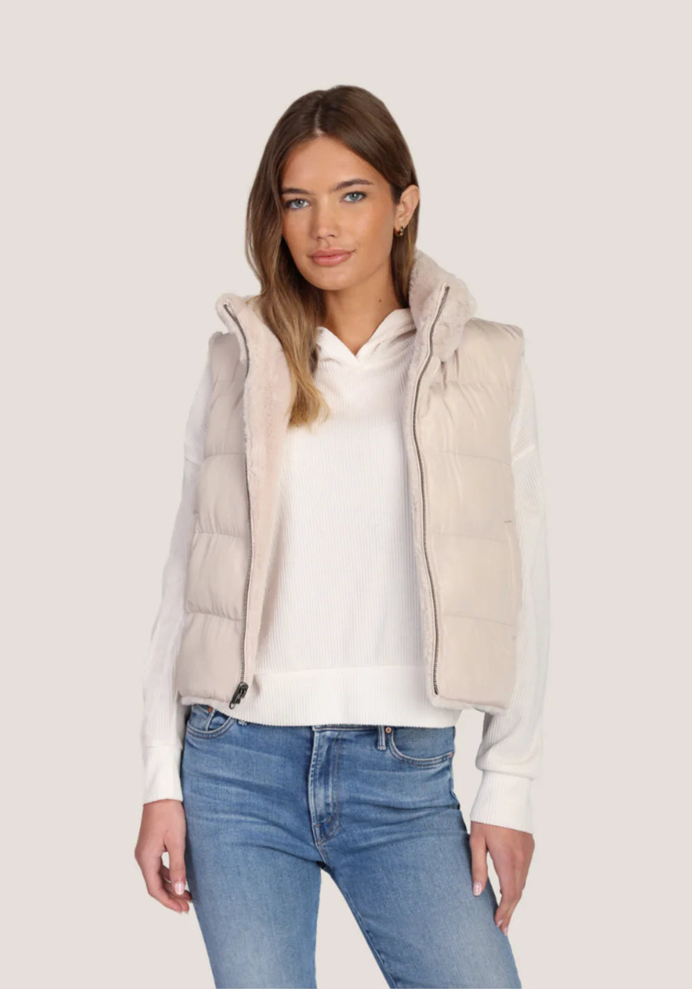 Dylan Classic Fur Vest in Ecru