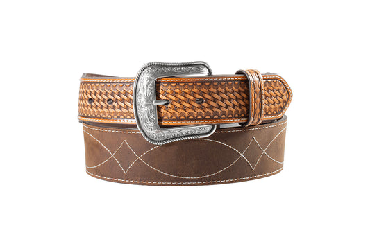 3D Chocolate Boot Stitch Basket Weave Belt