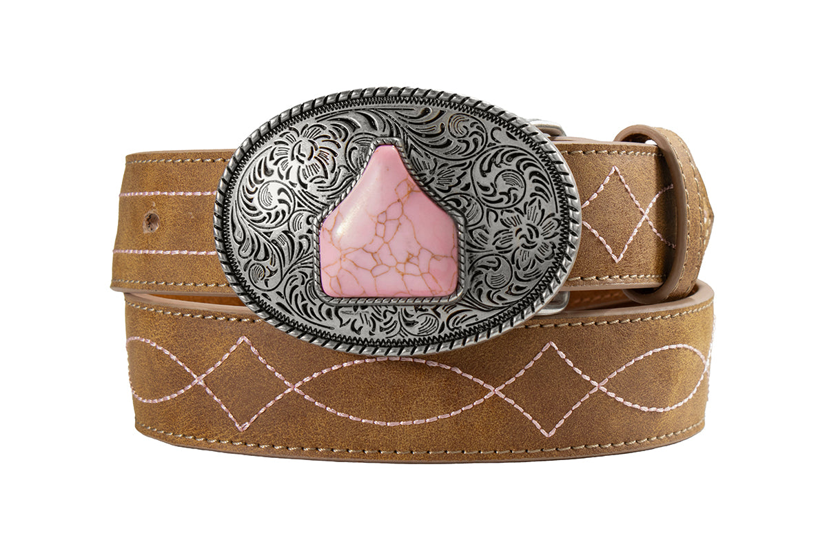 Angel Ranch Girls Boot Stitch Belt with Pink Stone