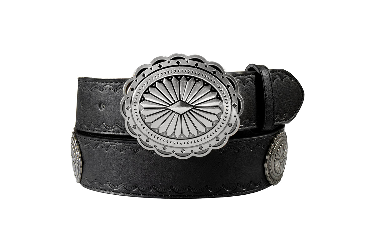 Angel Ranch 1 1/2" Black Scalloped Embossed Concho Belt