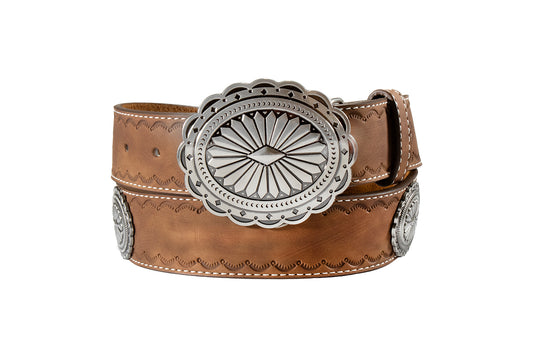 Angel Ranch 1 1/2" Brown Scalloped Embossed Concho Belt