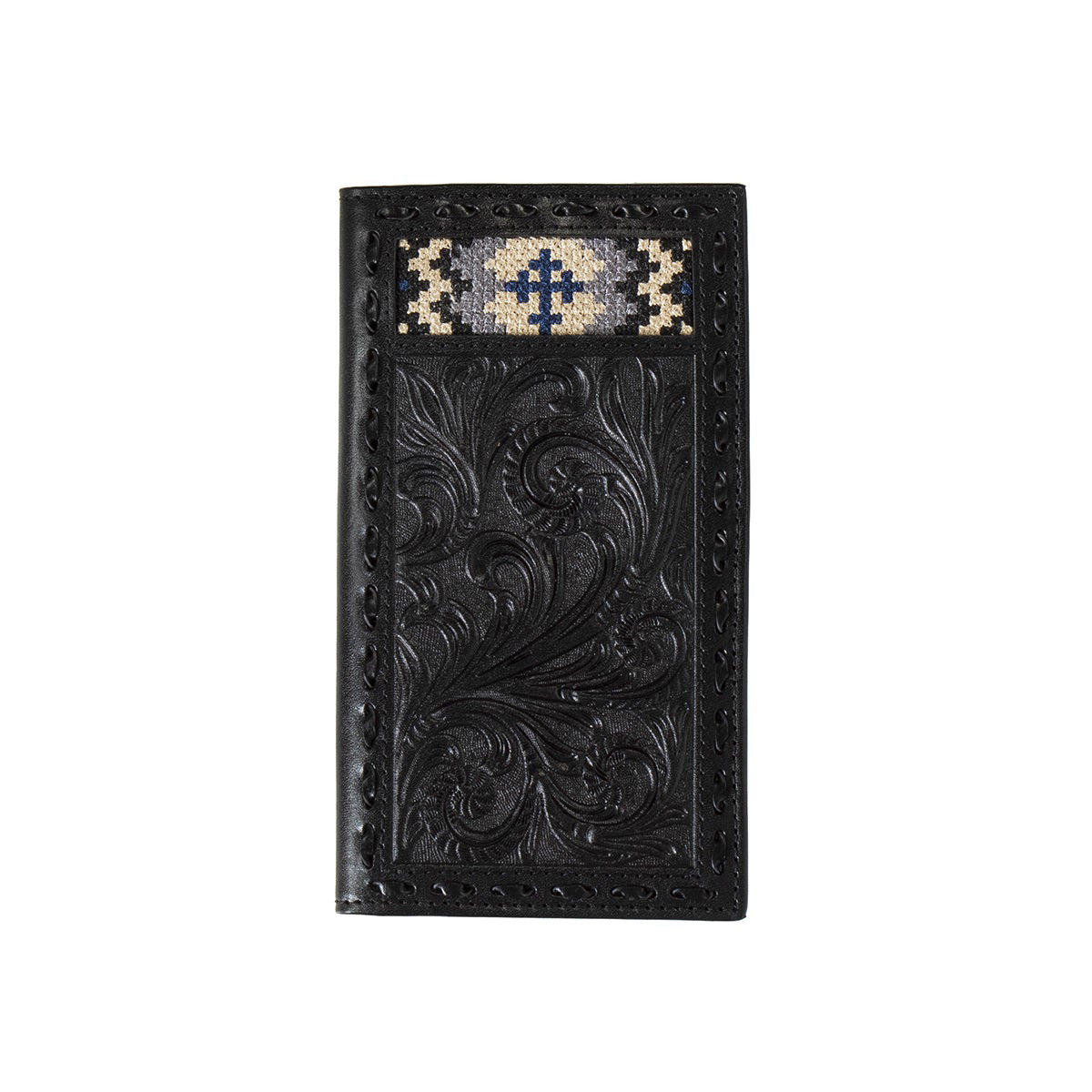 3D Black Floral Leather Cross Embroidered Rodeo Wallet
