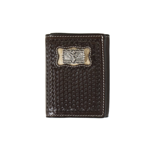3D Brown Calf Hair Cross Concho Trifold Wallet