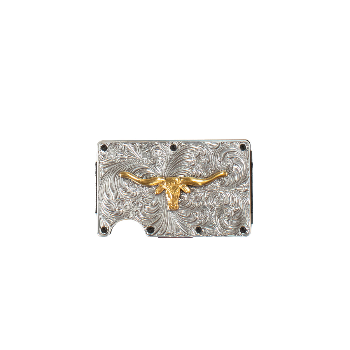 3D Silver with Gold Longhorn Motif Utility Wallet