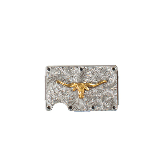 3D Silver with Gold Longhorn Motif Utility Wallet