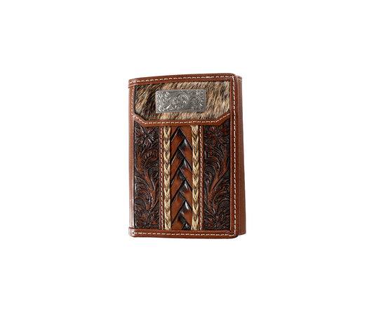 3D Brown Braided Horsehair Trifold Style Wallet