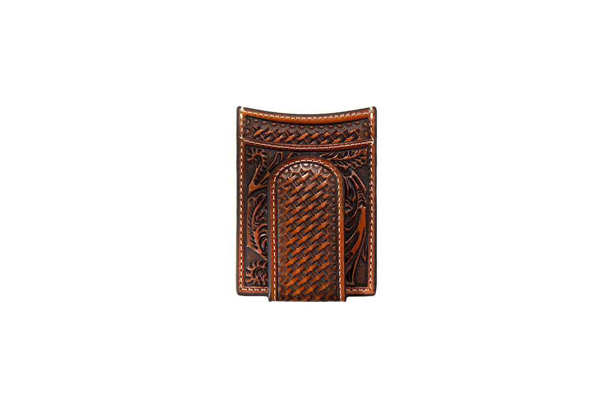 3D Tan Basket Weave Overlay Money Clip Wallet