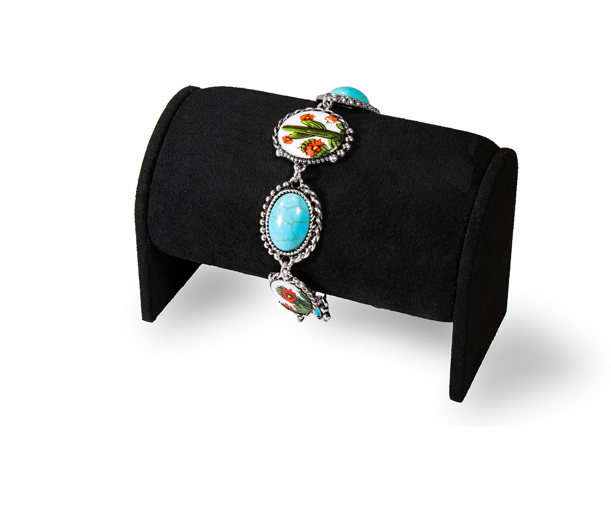 Silver Strike Cactus & Turquoise Stone Bracelet