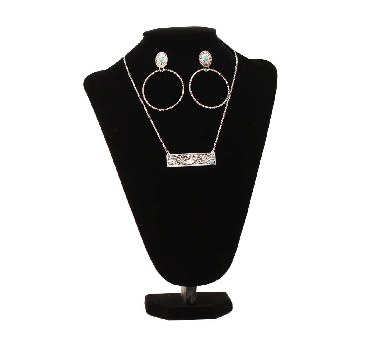 Silver Strike Silver Floral Tooled Bar Necklace and Earrings Set