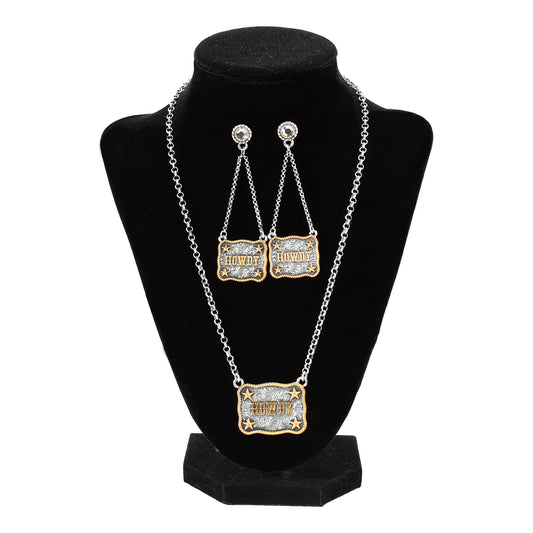 Silver Strike Howdy Buckle Earring & Necklace Set