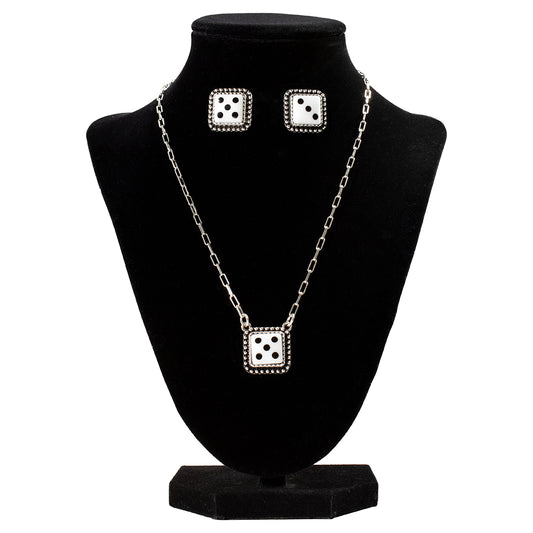 Silver Strike Dice Necklace and Earring Set