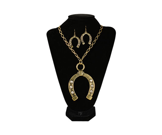 Silver Strike Large Gold Horseshoe Necklace and Earring Set