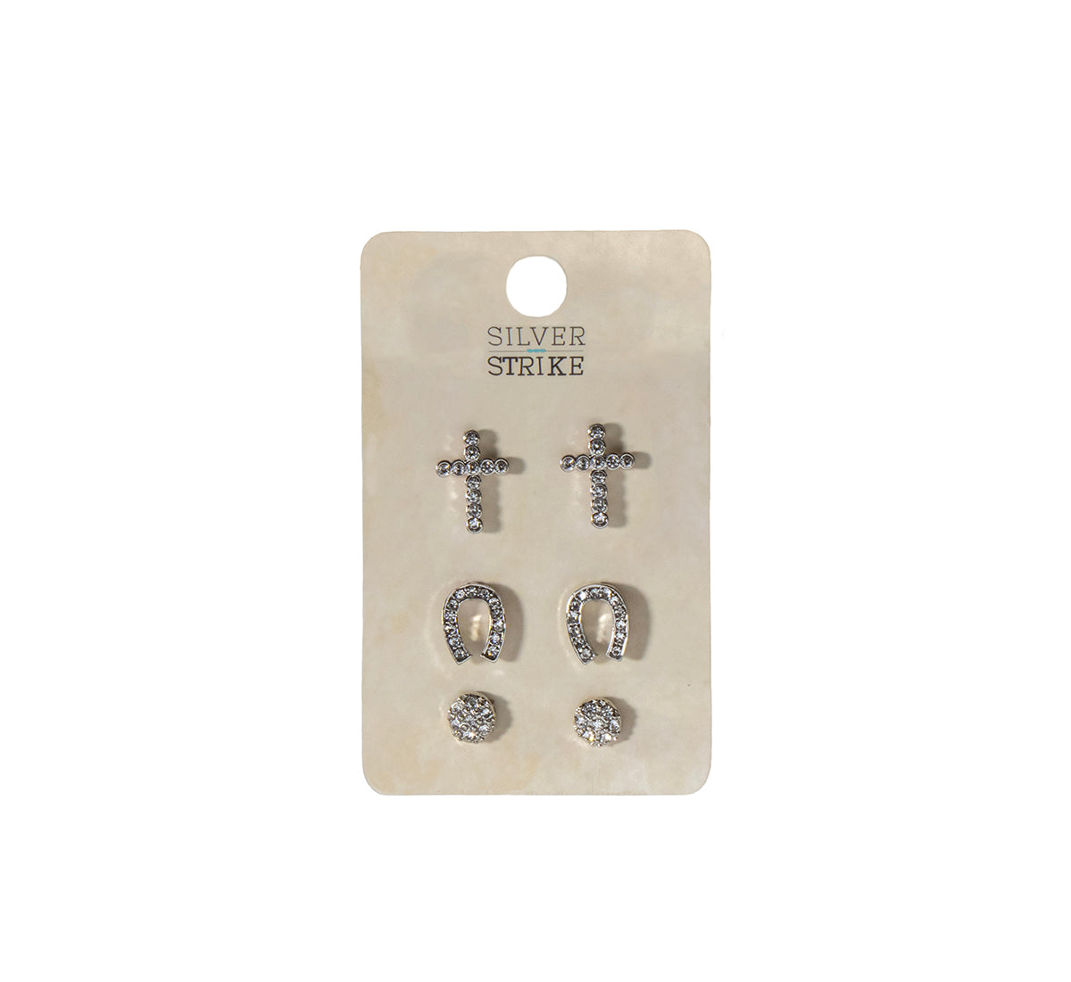 Silver Strike Ladies 3 Pair Studded Silver Earring Set