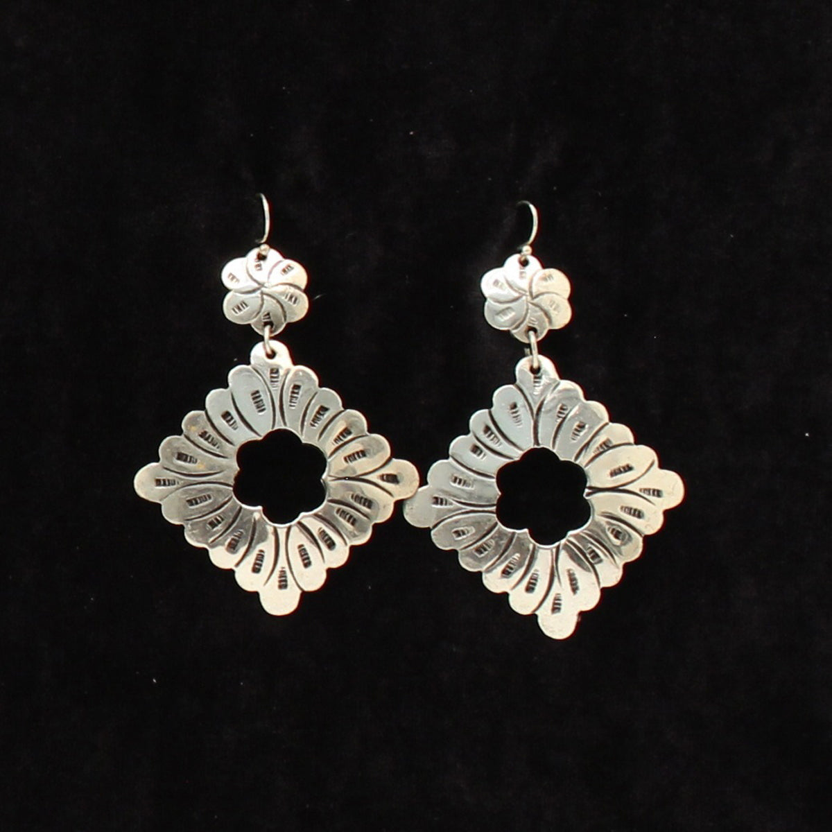 Silver Strike Silver Floral Square Earrings