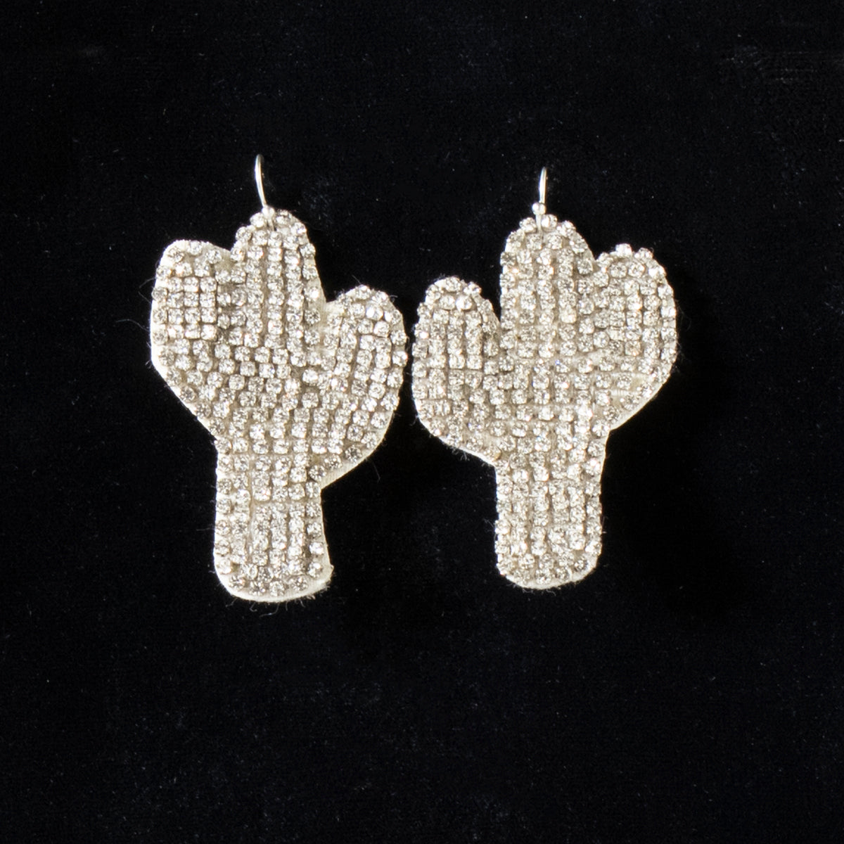Silver Strike Rhinestone Cactus Earrings