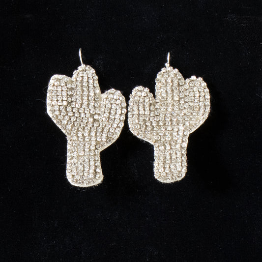 Silver Strike Rhinestone Cactus Earrings