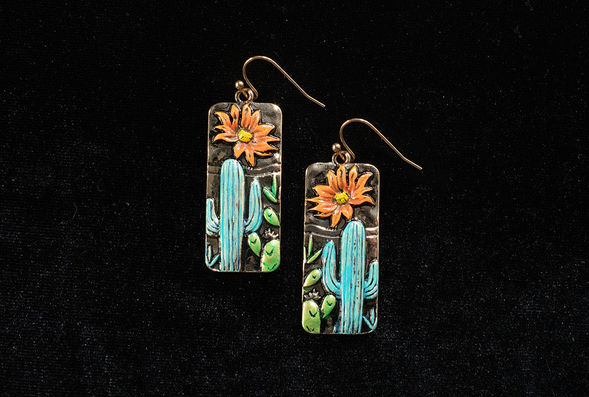 Silver Strike Cactus & Flower Earrings