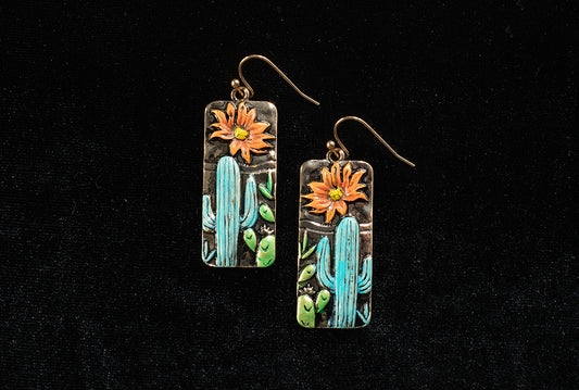 Silver Strike Cactus & Flower Earrings