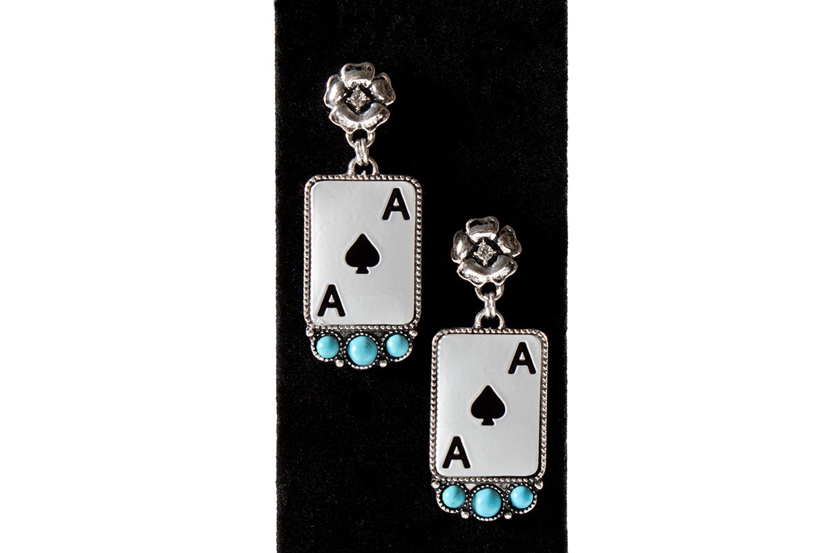 Silver Strike Ace Card with Turquoise Stone Earrings