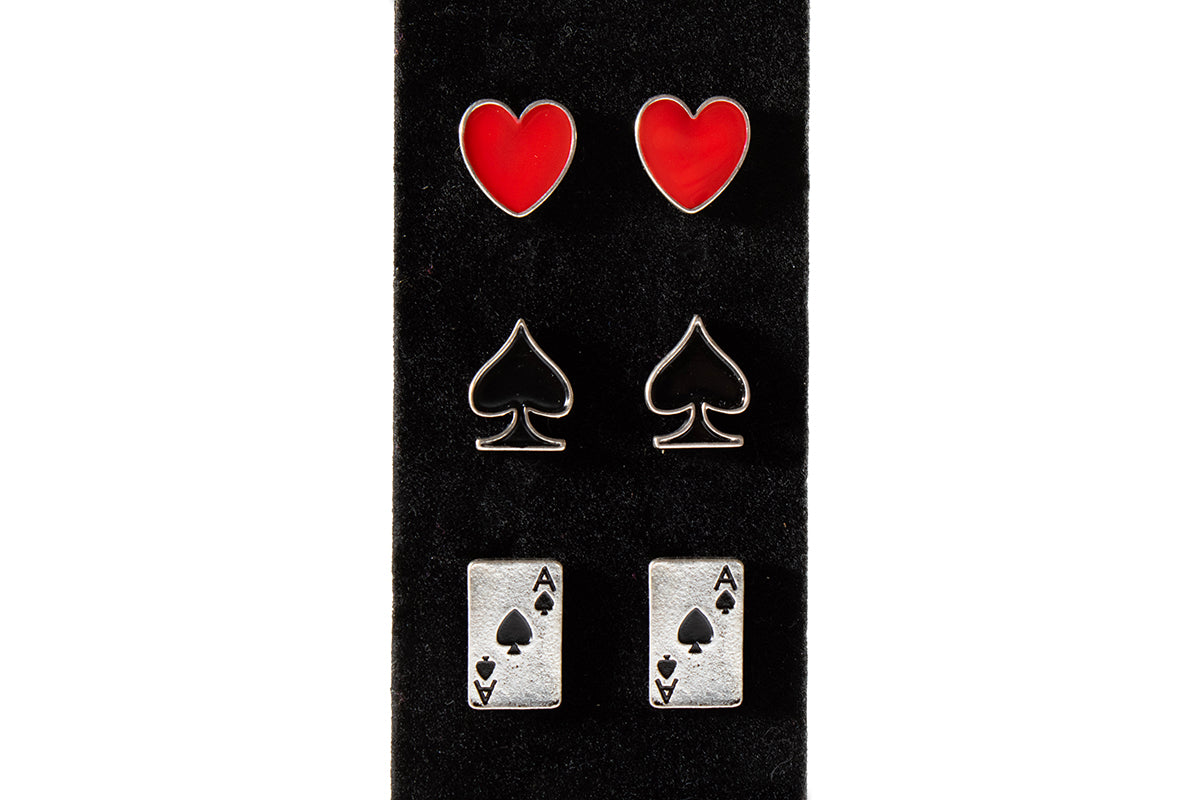 Silver Strike 3-piece Card Suit Earrings