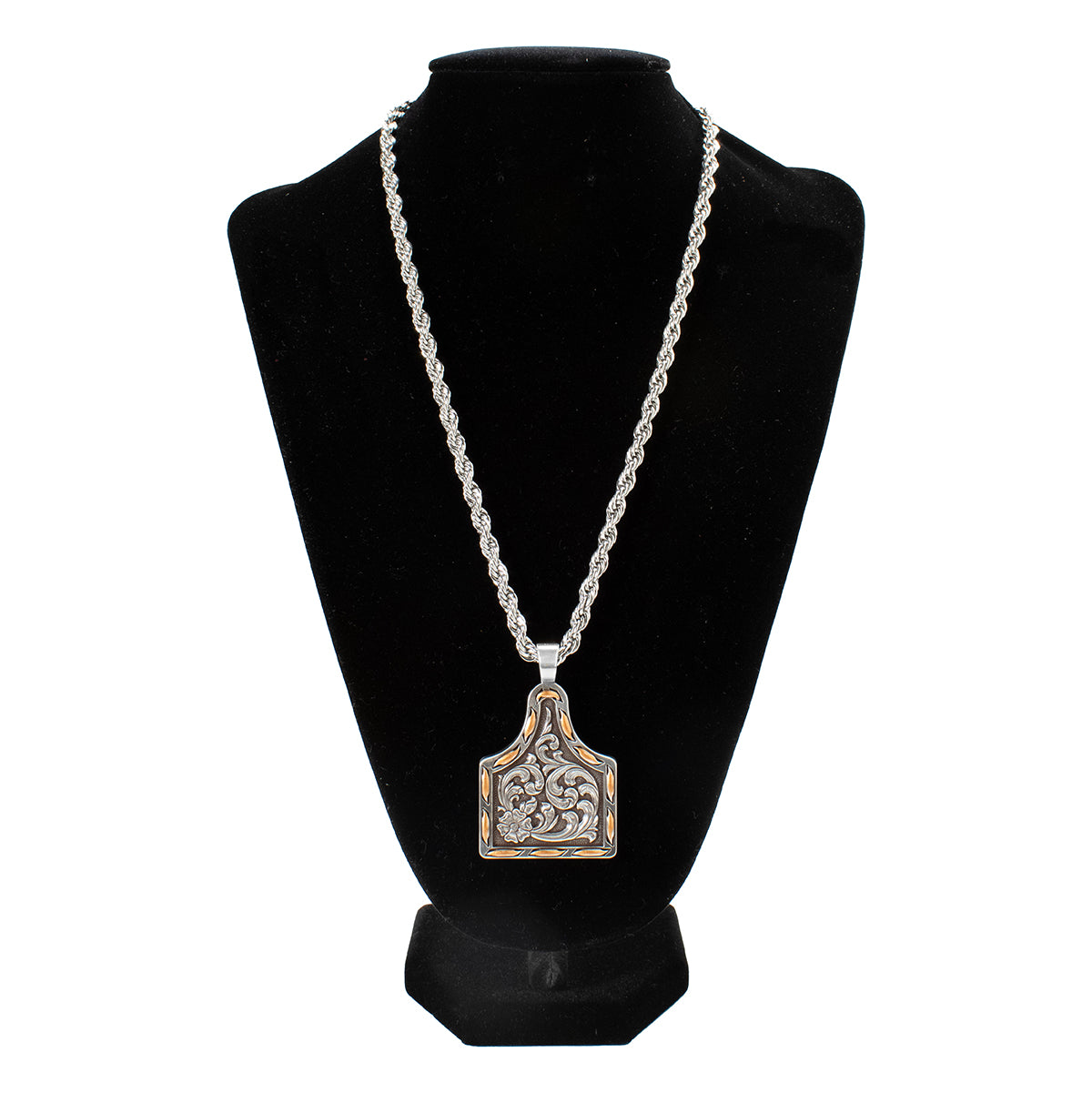 Silver Strike 24" Copper Buck Lace Ear Tag Necklace