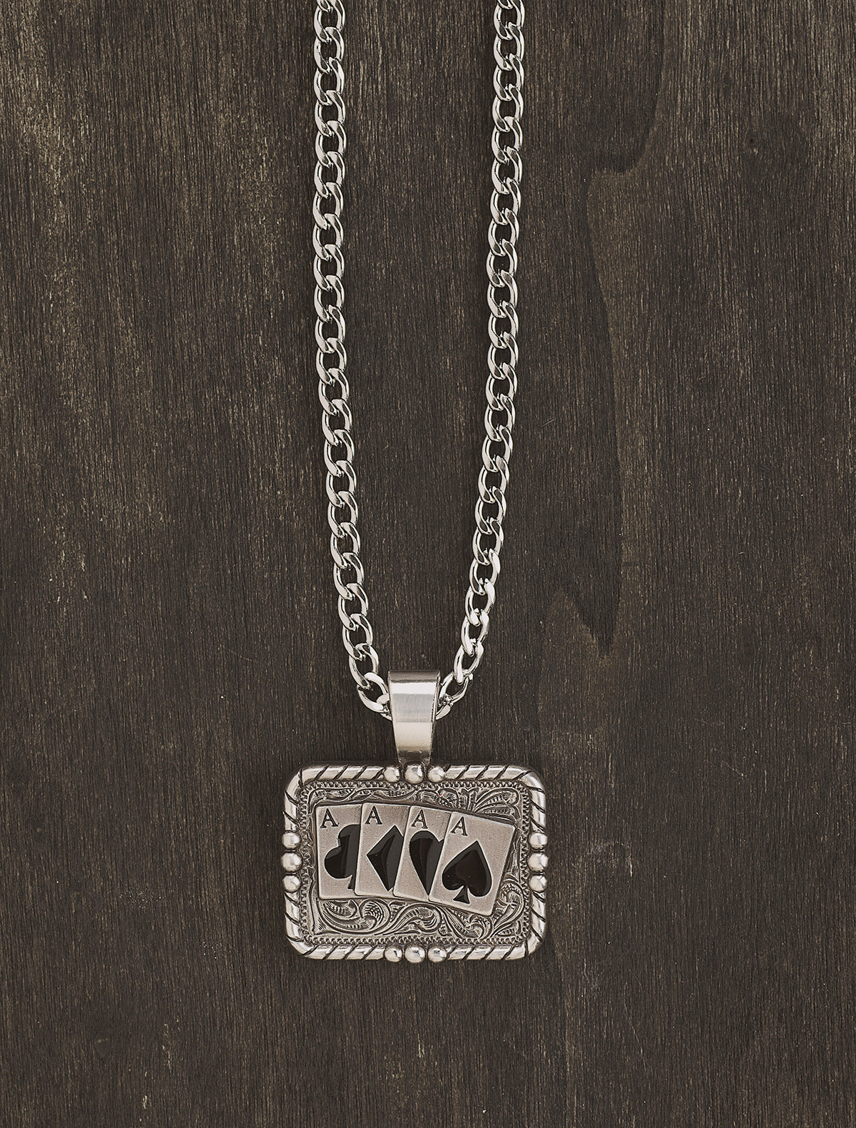 Silver Strike 24" Rope Edge Aces Necklace