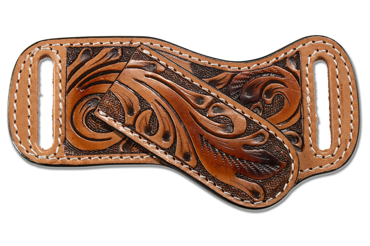 3D Tan Hand Tooled Feather Pancake Style Knife Sheath