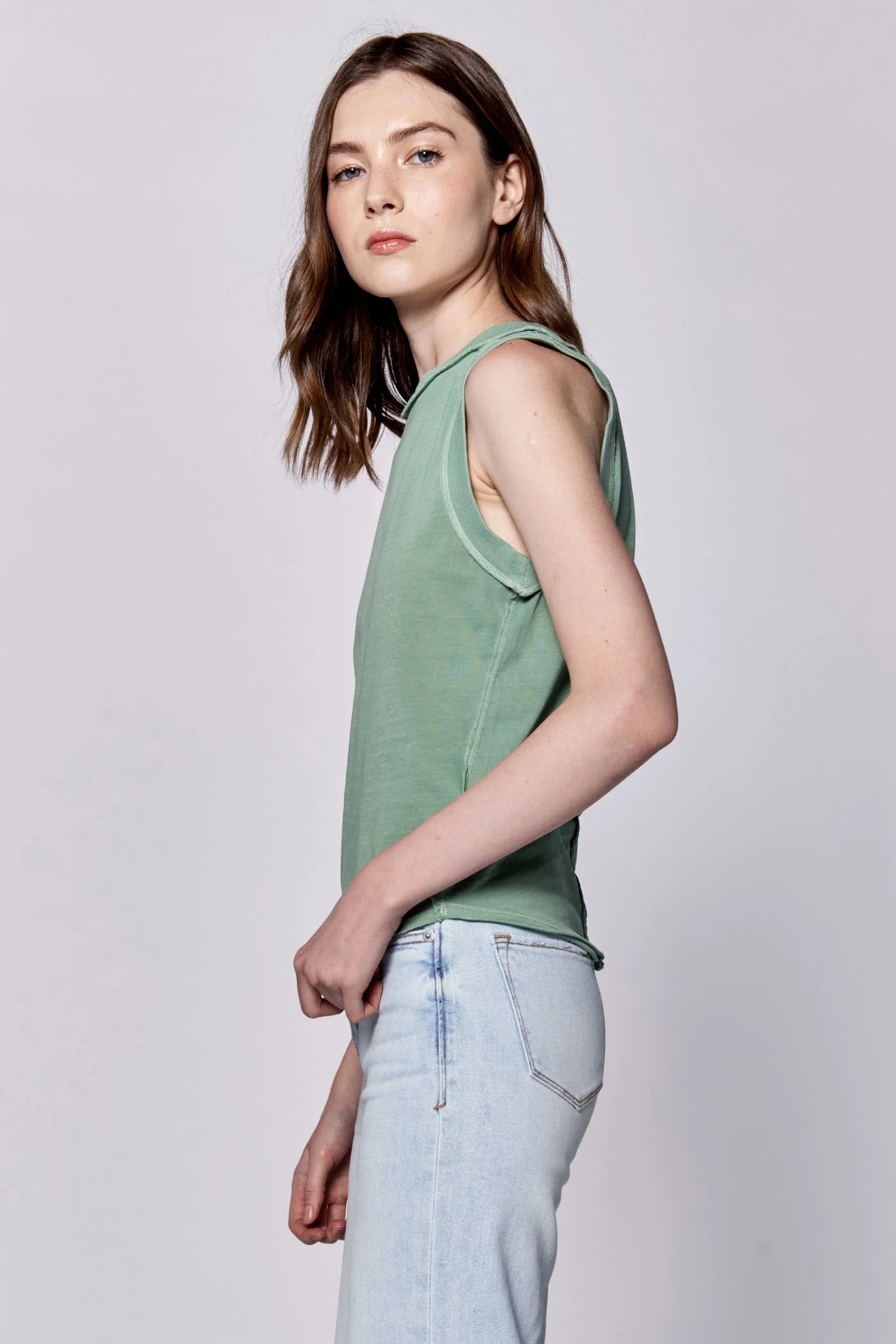 Dear John Zo Raw Edge Tank in Iceberg Green