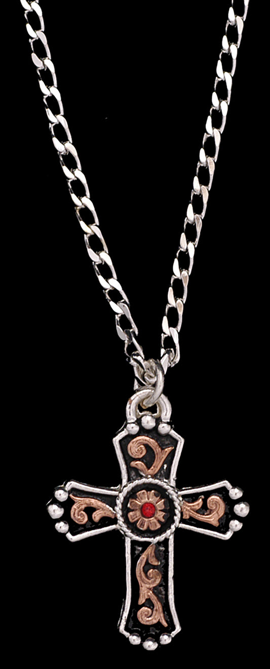 Men's Red Stone Cross Necklace