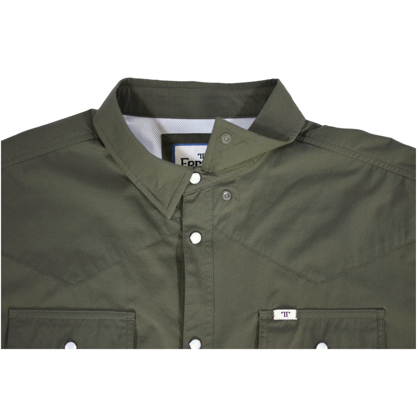 Ferrell Men's Olive Green Long Sleeve Snap Shirt