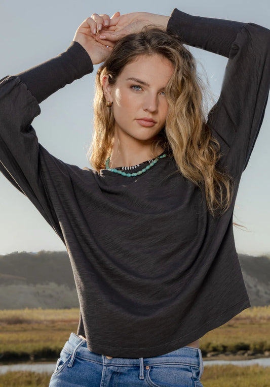 Dylan Dolman Slub Tee in Charcoal