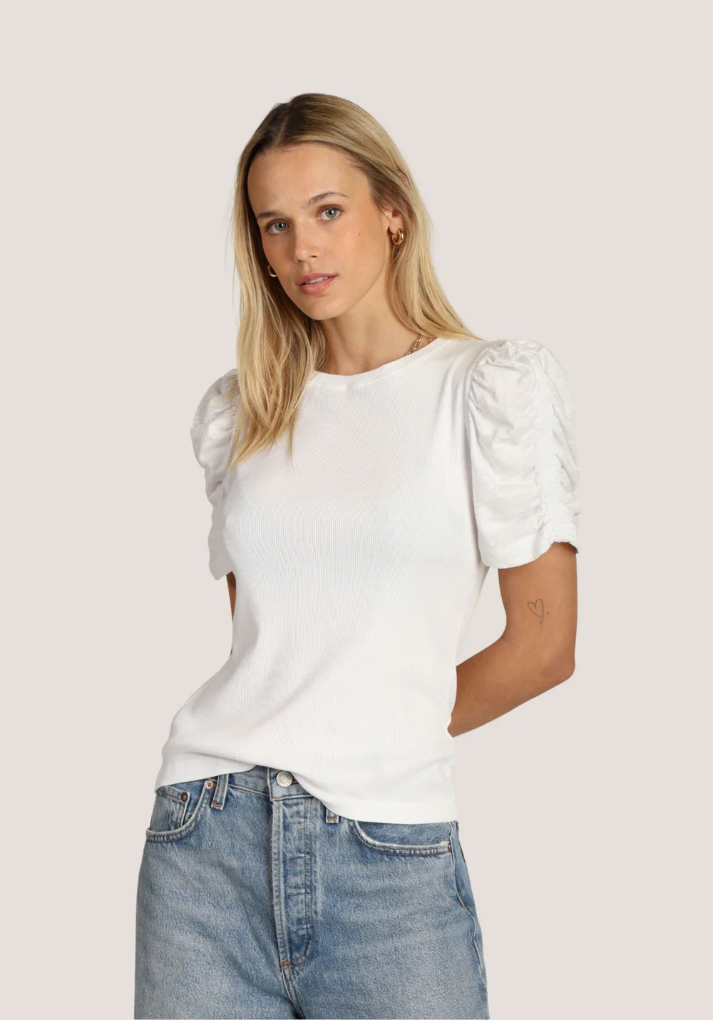 Dylan Emma Rib Tee with Smock Sleeve