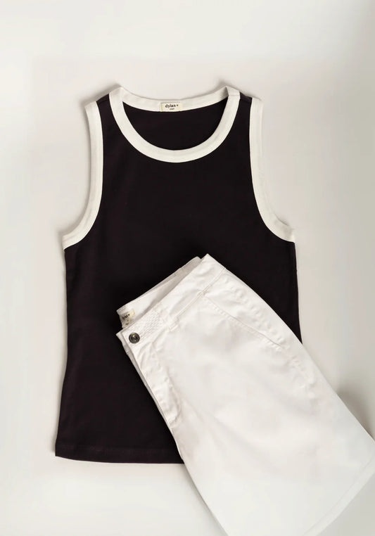 Dylan Black and White Contrast Rib Tank